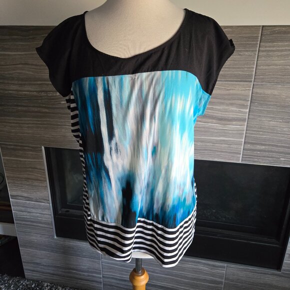 Calvin Klein Abstract Stripe Cap Sleeve Top – Size XL – Good Condition - Picture 1 of 4